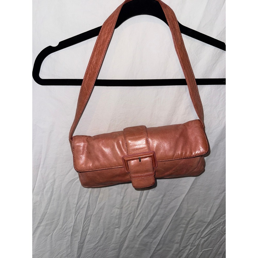 Hobo International Coral Pink Leather Buckle Baguette Shoulder Bag Vintage Y2K